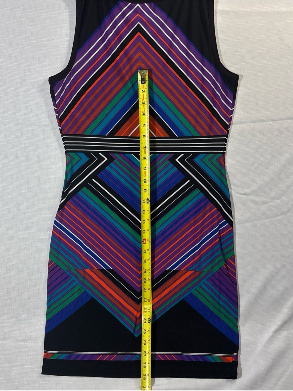 Calvin Klein Sleeveless Geo-Stripe Mini Dress in Purple, Teal, Blue and Orange - Picture 3 of 6